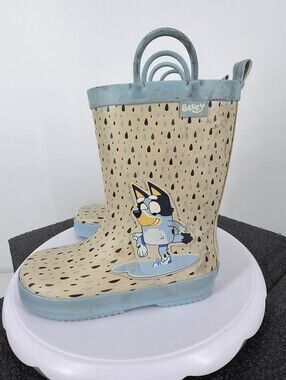 Bluey & Bingo Toddler Kids Rain Boots Size 11 Blue Yellow Raindrops Ludo Studio